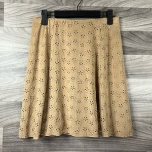 Maurices Womens A Line Skirt Beige Floral Above Knee Laser Cutout Microfiber S